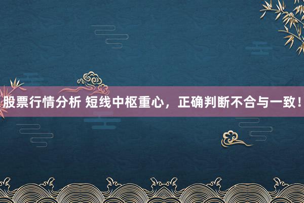 股票行情分析 短线中枢重心，正确判断不合与一致！