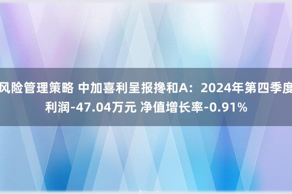 风险管理策略 中加喜利呈报搀和A：2024年第四季度利润-47.04万元 净值增长率-0.91%