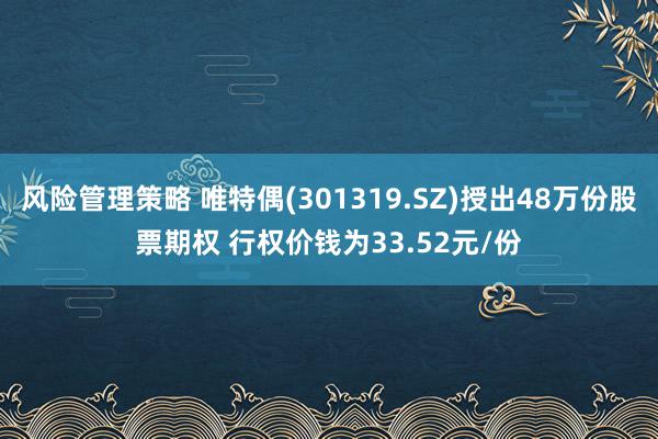 风险管理策略 唯特偶(301319.SZ)授出48万份股票期权 行权价钱为33.52元/份